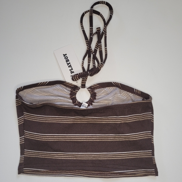Playboy Brown Striped Tank Top Size Medium - Picture 4 of 4